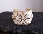 Seashell Bracelet - Wide Linen Cuff - Natural , Handmade
