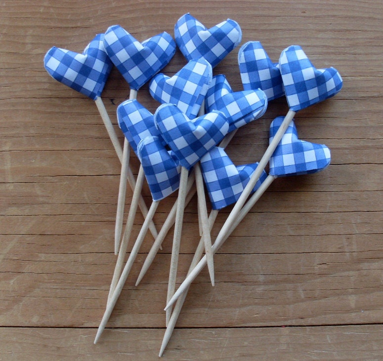 Blue Gingham Picnic Picks, set of 12.