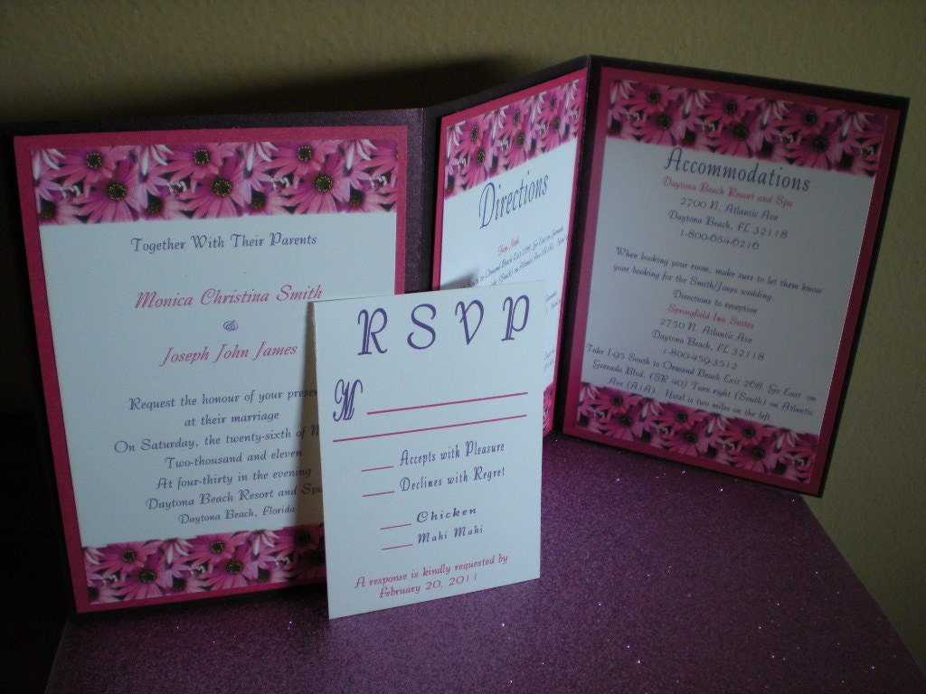 Purple and Pink Floral Accordian Metallic Invitation Set