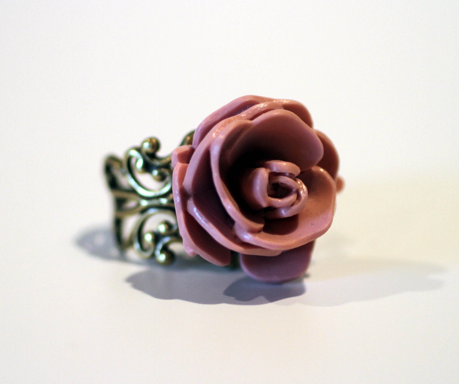 Mauve Rose Filigree Adjustable Ring