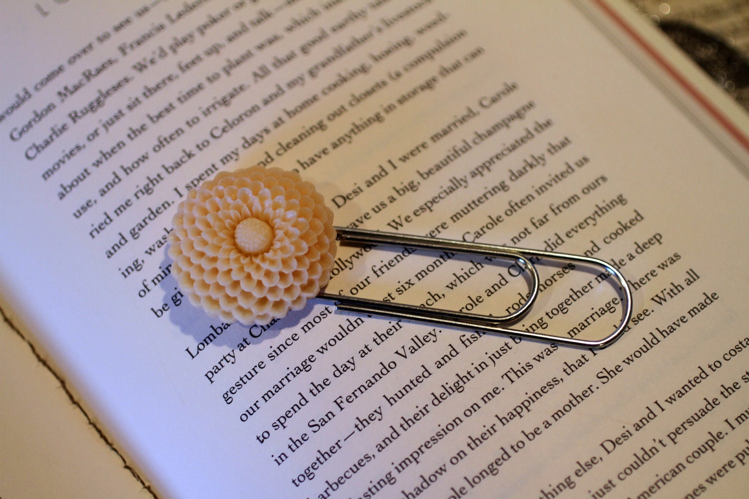 Giant PaperClip Bookmark with Cream Marigold Cabochon