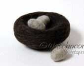 Needle Felted Bird's Nest Brown with 3 Oatmeal Colored Eggs