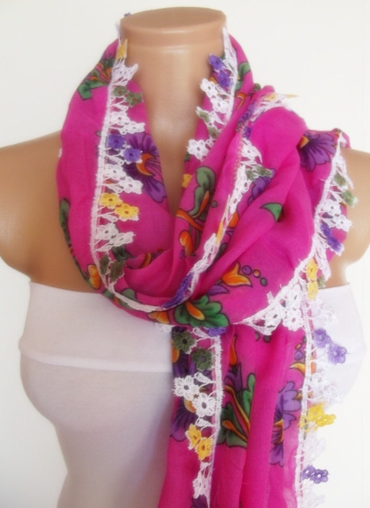 turkish traditional cotton rectangle scarf new design flowered pattern hot pink purple white blue green