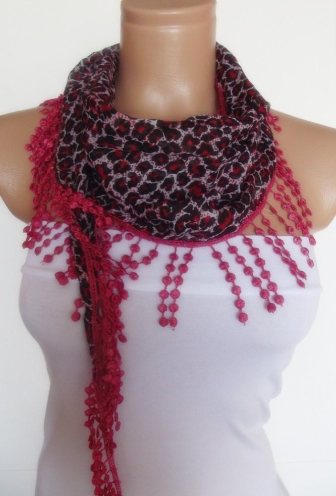 2012 summer fashion scarf with lace new design animal pattern pink red