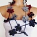 hand crocheted floral scarf lariat grey burgundy navy blue