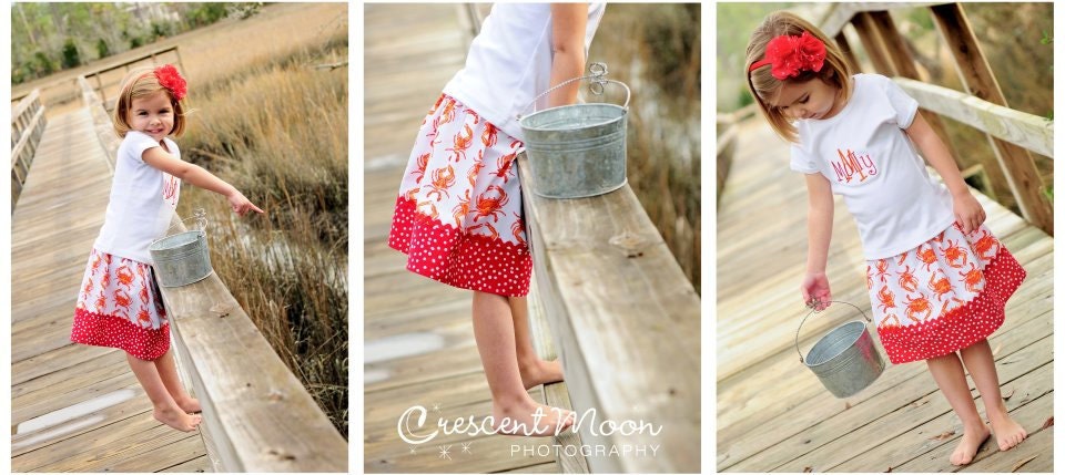 Michael Miller Red Crab Walk Skirt ( 18 mos, 2T. 3T. 4T, 5, 6, 7)