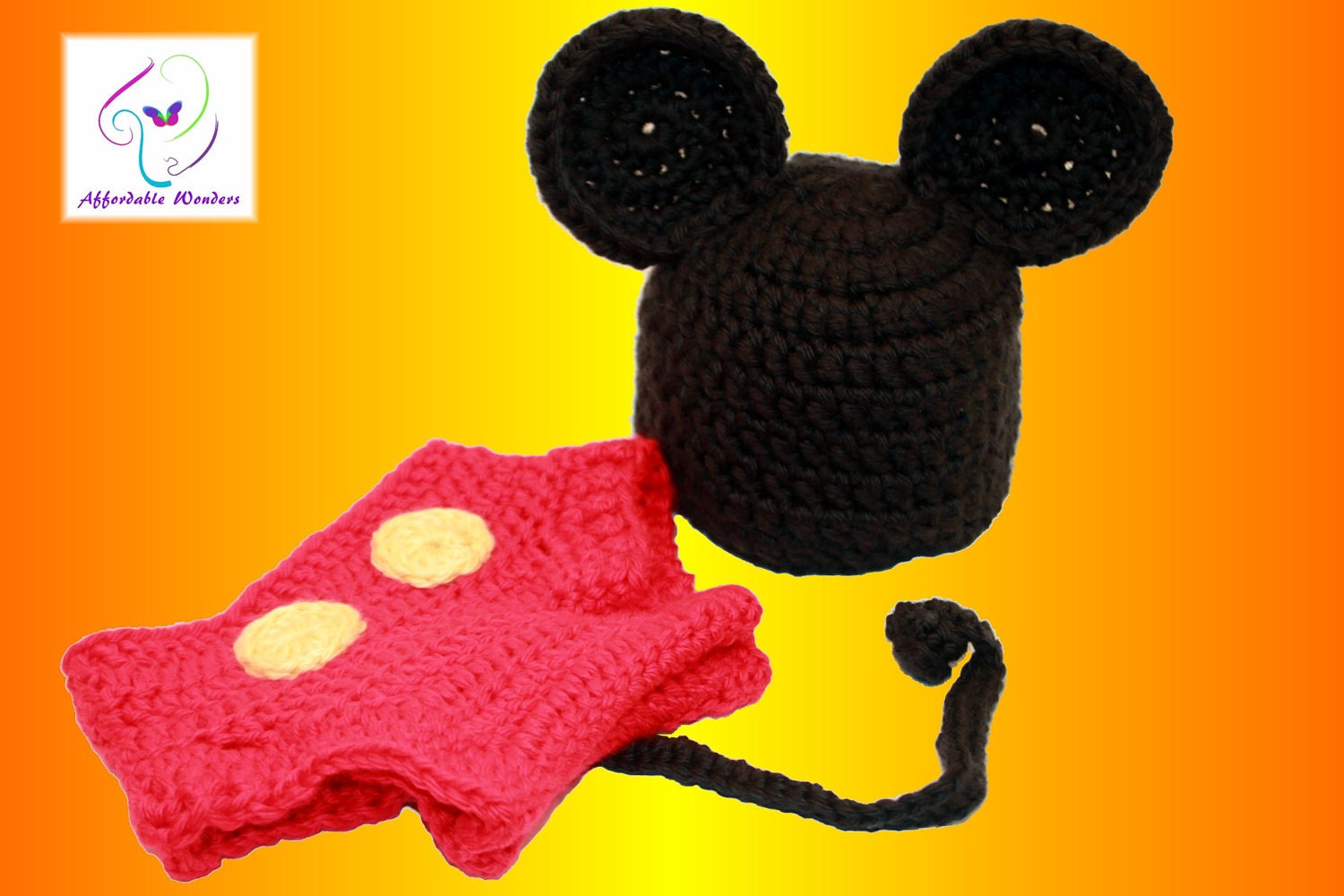 Mickey Mouse "Inspired"  Diaper Cover Crochet Pattern size newborn thru 12 months img