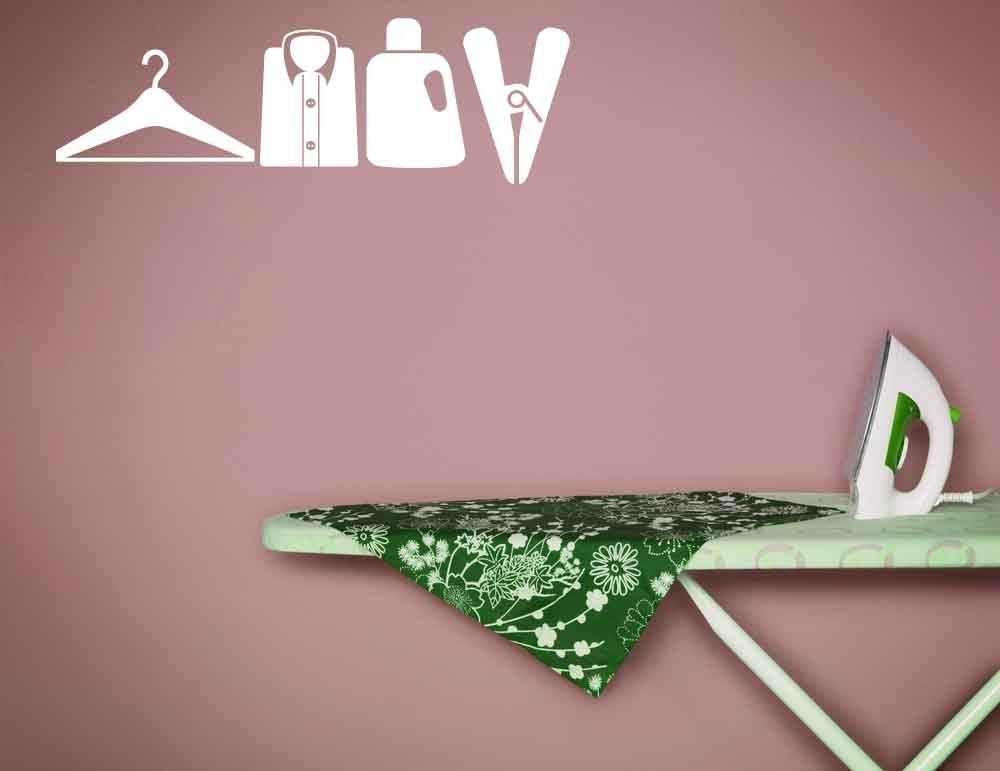 Laundry Icons (Lot of 4), Hanger, Shirt, Detergent, Clothespin - Decal, Sticker, Vinyl, Wall, Home, Laundry Room Decor