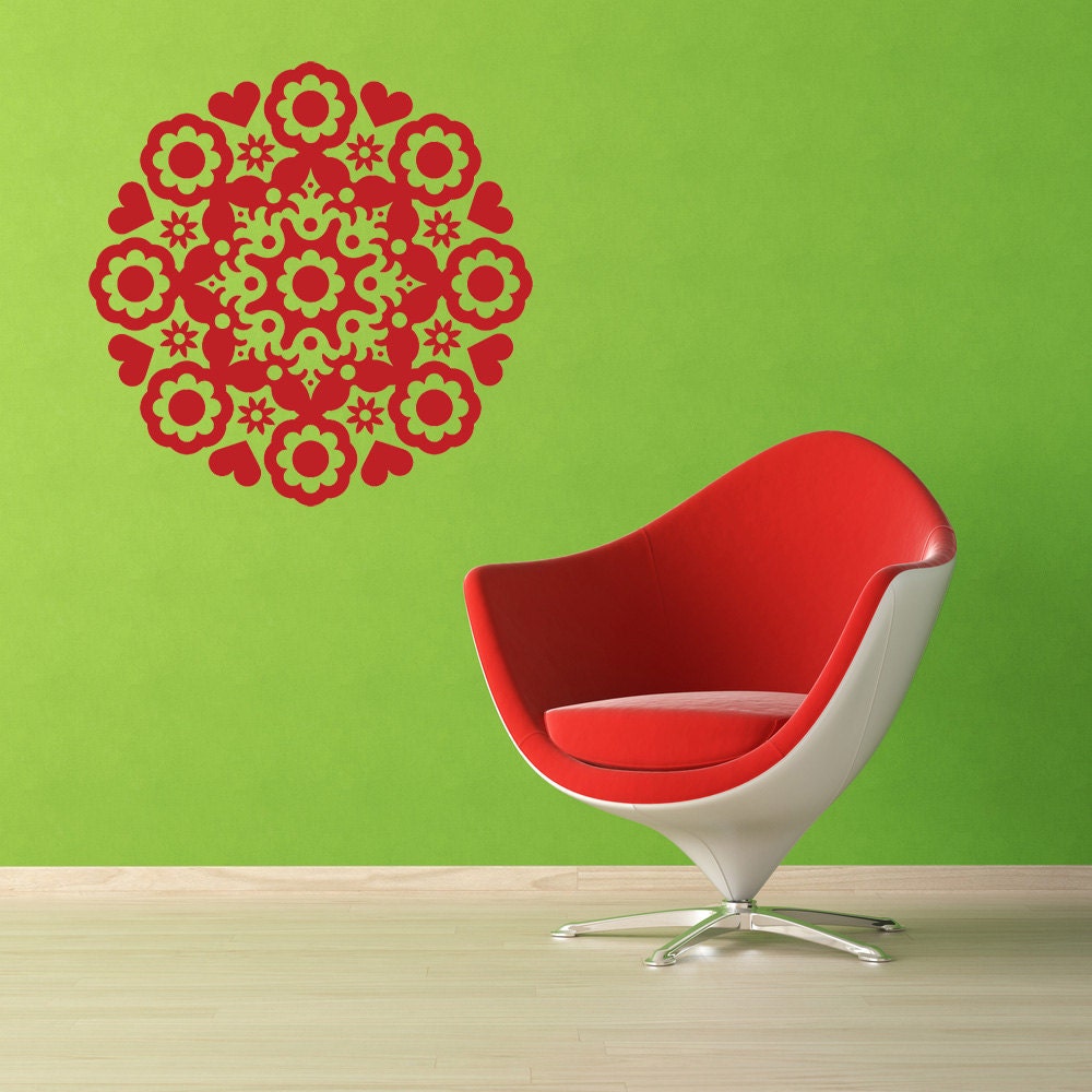 Heart and Flower Medallion -  Decal, Sticker, Vinyl, Home, Bedroom, Nursery, Wall Decor