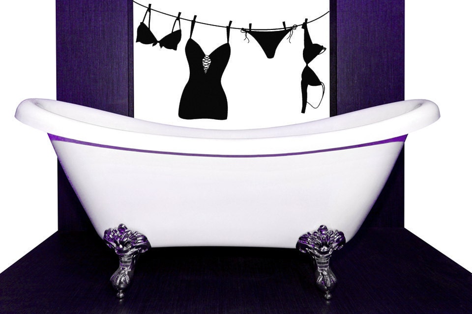 Bra, Panties, Clothesline, Bikini - Decal, Sticker, Vinyl, Wall, Home, Laundry Room, Corset Decor