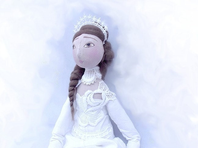 Mother's day OOAK art doll, jointed, handmade, handsewn, handpainted, WHITE , romantic cloth doll jointed art doll Shabby Chic Art Doll