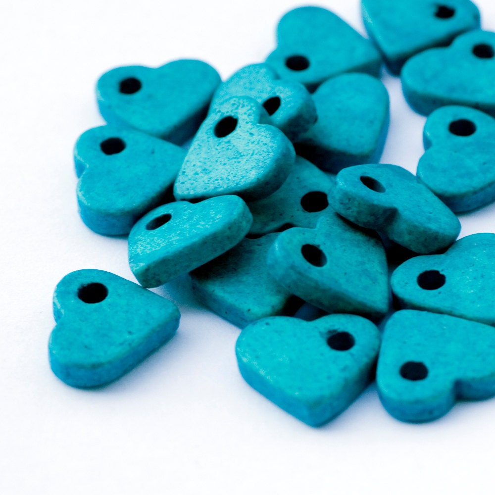 Turquoise Ceramic Heart Beads 30pcs - BC039 - WISHsupplies