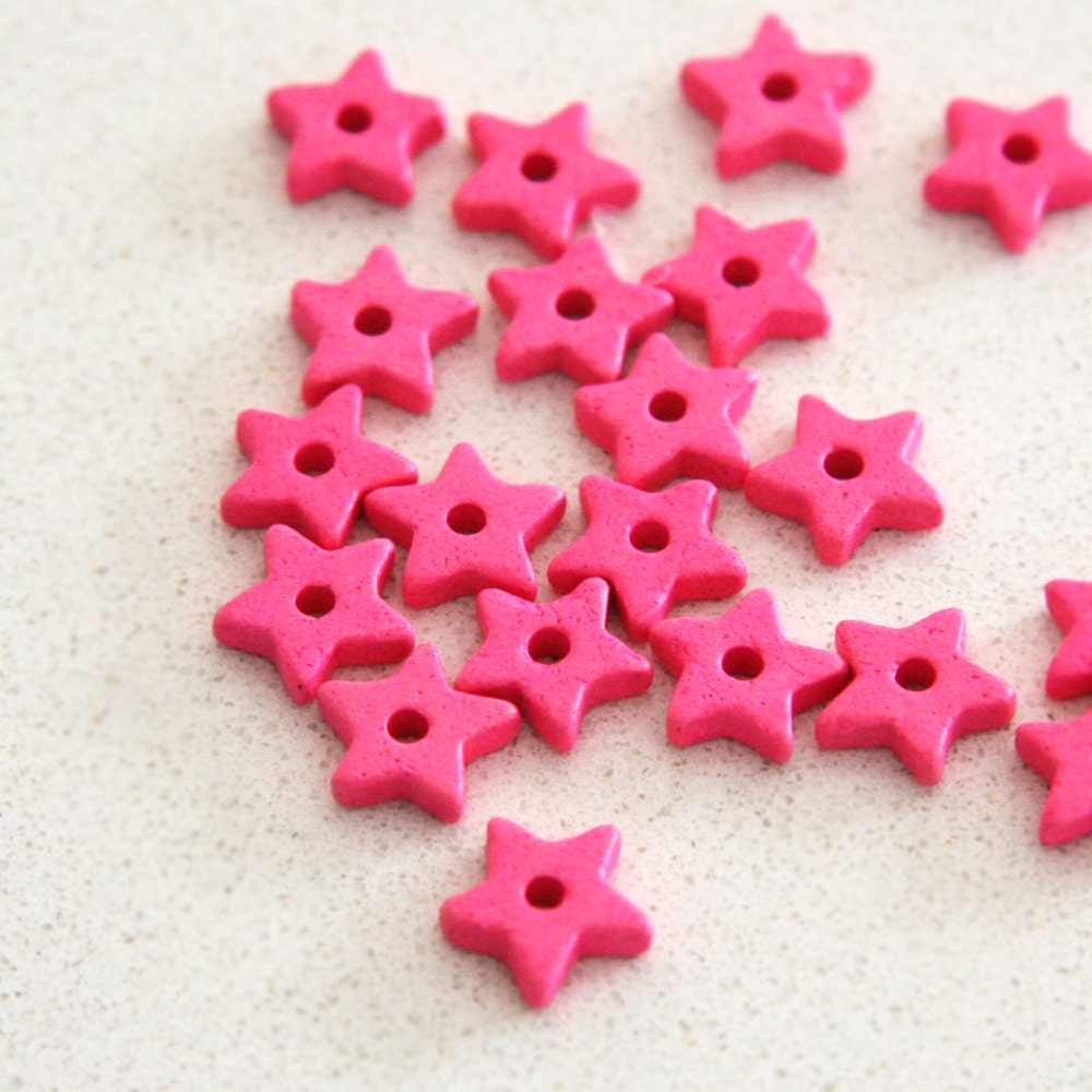 Hot Pink Fuschia Star Ceramic Beads - 20 pcs BC066 - WISHsupplies