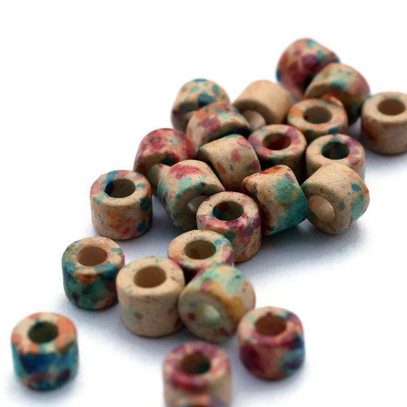 Multicolour Spoted greek ceramic beads 30 pcs- BC029