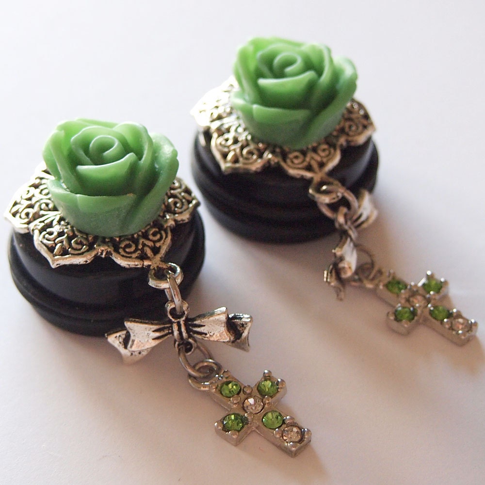 1 inch 25mm Green Like a Prayer Acrylic Dangly Plugs for Stretched Ears Prom Formal Wedding