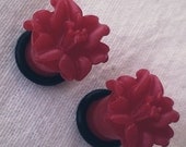 8g 3mm  Plugs Red Lily Flower gauge piercing stretched lobes body art chic fun fashion kawaii