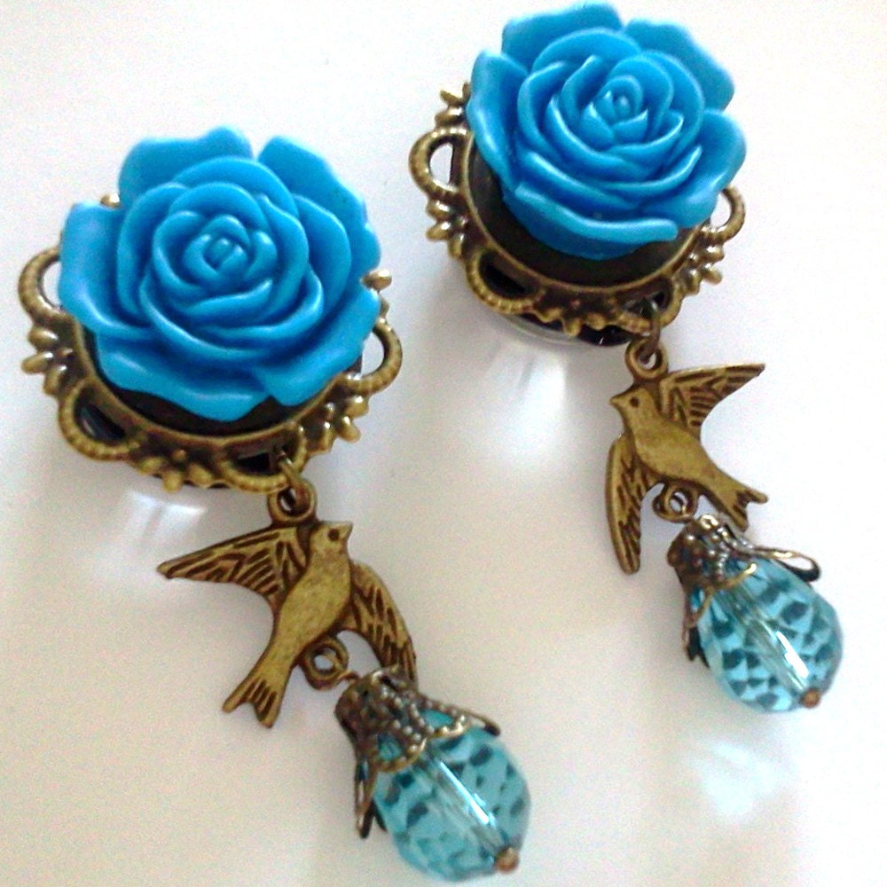 custom for virtuosic 6g 4mm I'll Fly away Dangly Plugs - Stretched Ears Body Modification