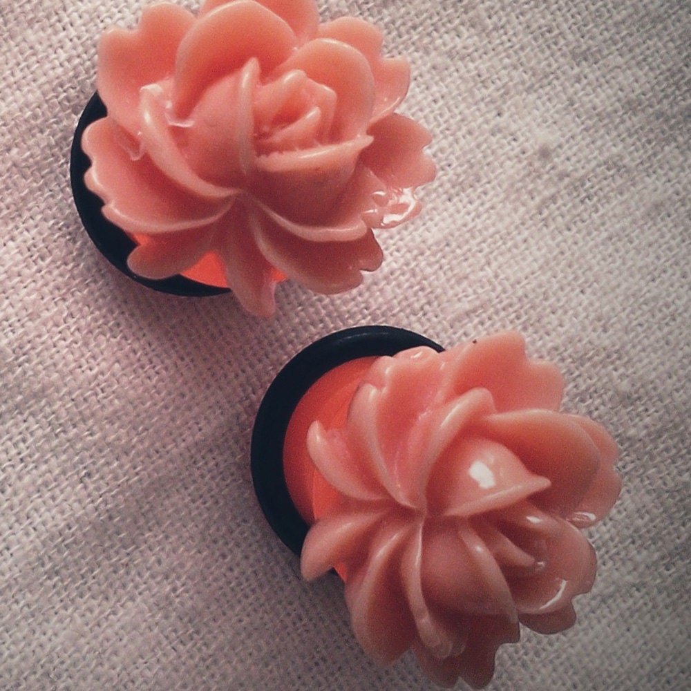 Orange Blossom 00g 10mm Plugs Gauged Studs pastel Flower Plugs Decora body piercings Gyaru