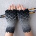 Crocheted crocodile stitch mittens fingerless gloves - black and white Transitional. Winter Accessories.