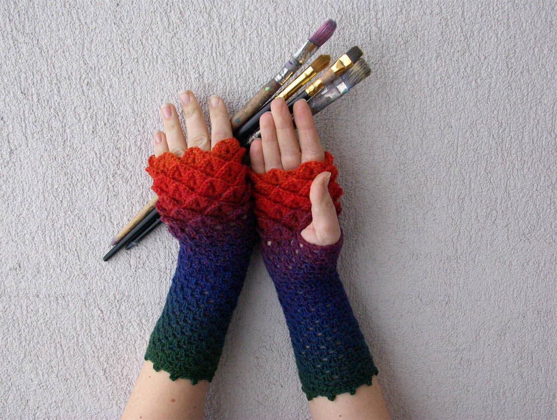 Fingerless gloves - Rainbow multicolored Winter Accessories.