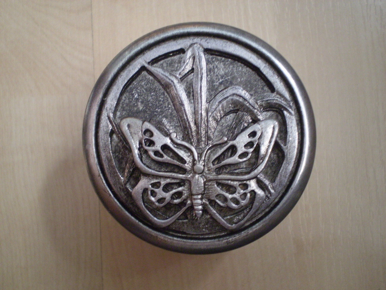 Metzke Metal Tin Trinket Box Butterfly Theme 1978 pewter