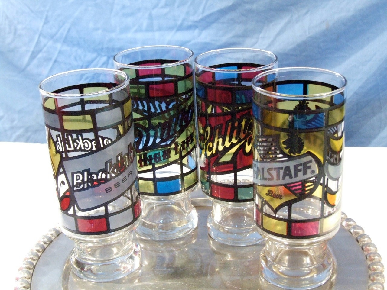 Set of four stained glass look beer glasses by MissPattisAttic