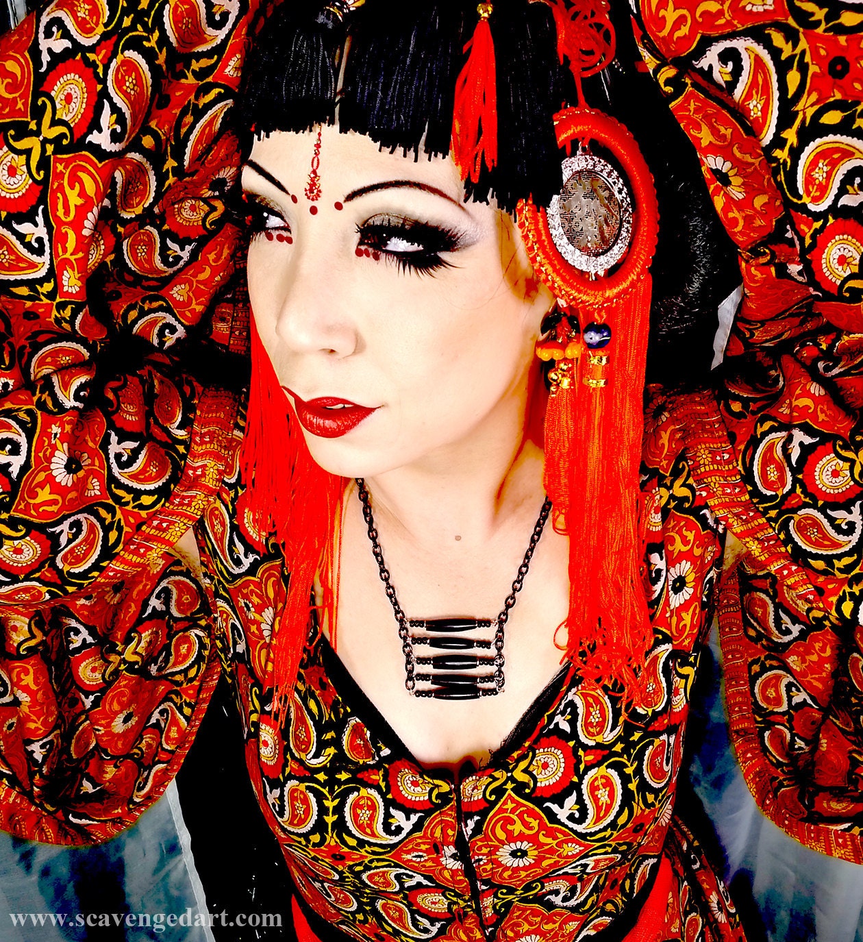 Black Horn Tube Bead Ladder Style Necklace Industrial Gothic Sexy 72