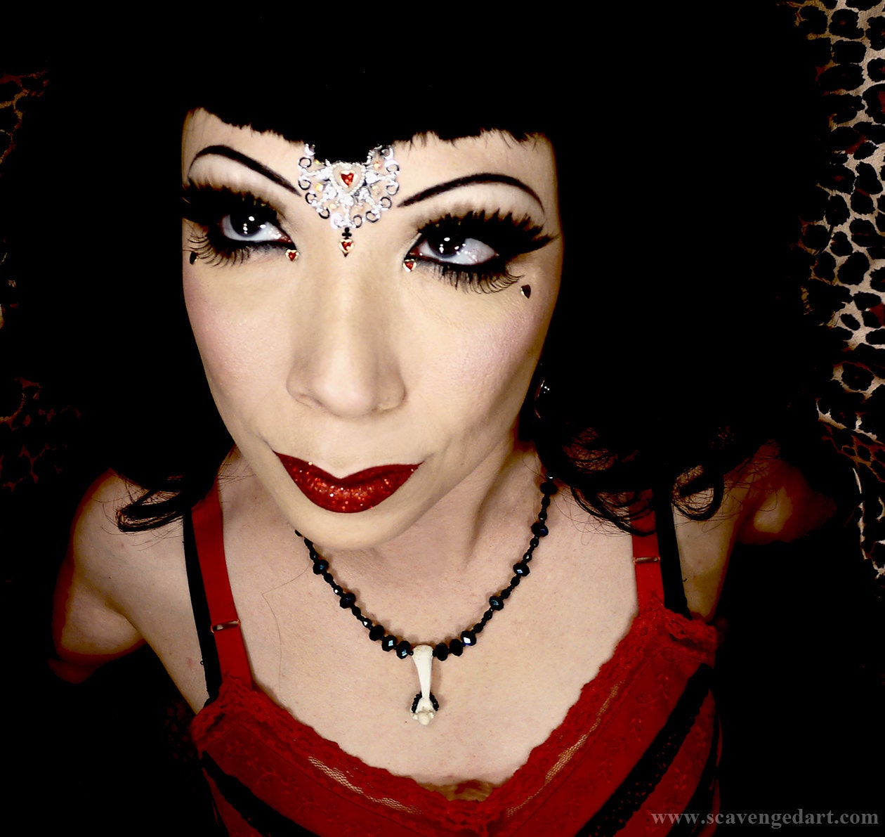 Real Bone Necklace Deep Blue Faceted Glass Beads Gothic Sexy Apocalyptic  78
