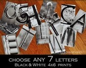 Alphabet Photography 4x6 Black and White Individual Photo Letters  ANY 7 LETTERS, sign letter
