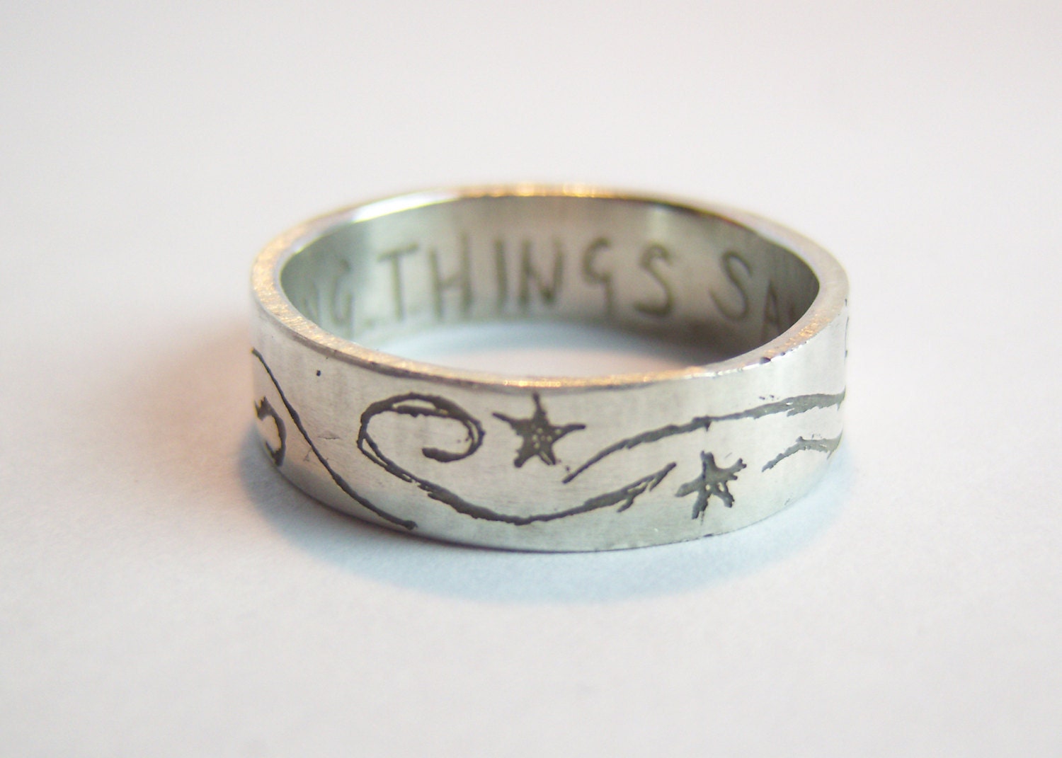 Supernatural etched silver ring Saving People Hunting Things quotation.