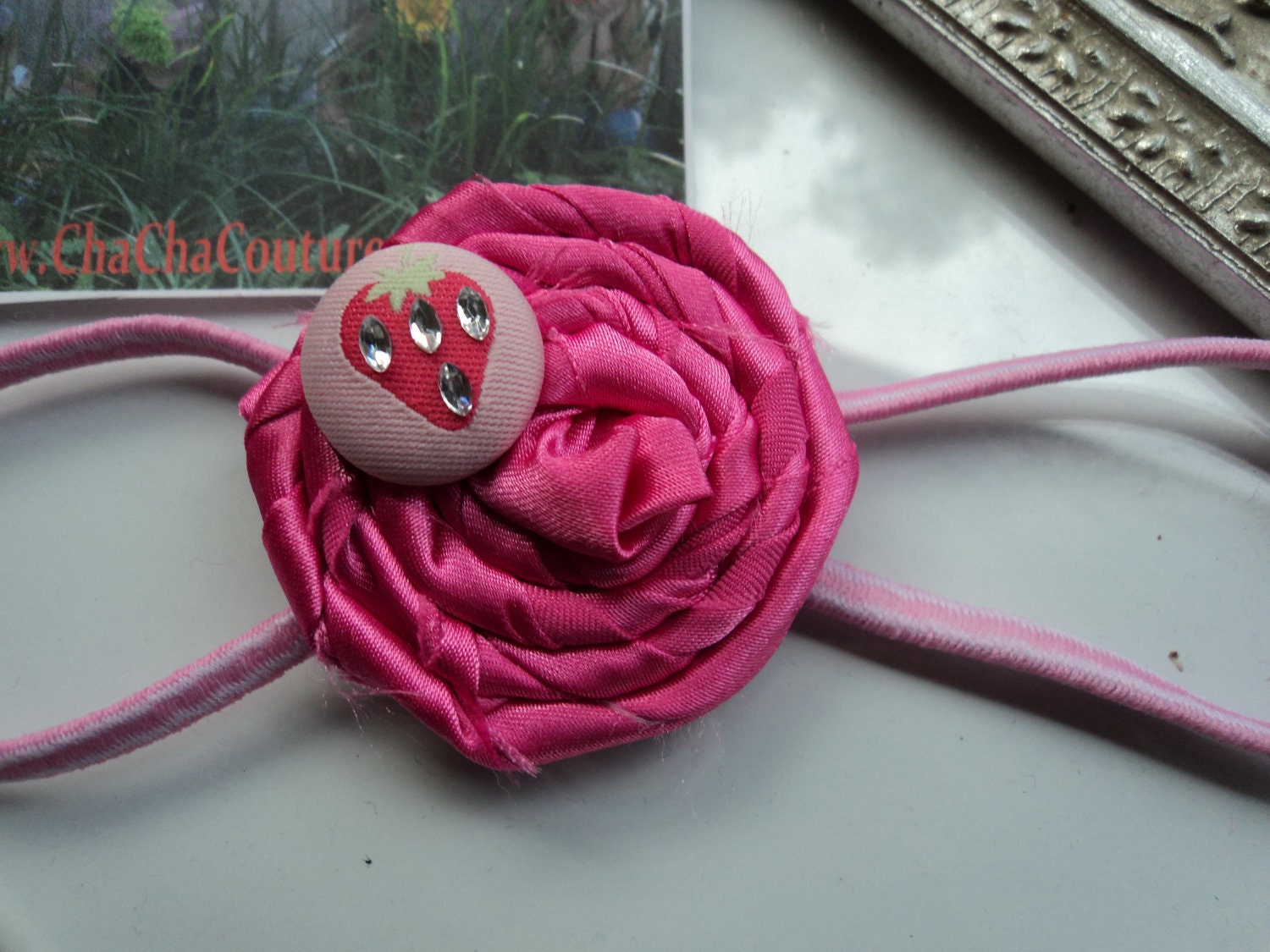 Gorgeous Posh  Couture Pink Sweet Heart gem  rosetti flower  Headband Baby & girls photograpy prop Bow Rosette