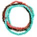 Wooden Beaded Bracelets, Set of 4 Coco Bead Bracelets, Red, Turquoise, Brown Stacking Bracelets