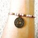 Chinese Coin Bracelet, Pink Czech Glass and Brass Charm Yoga Bracelet