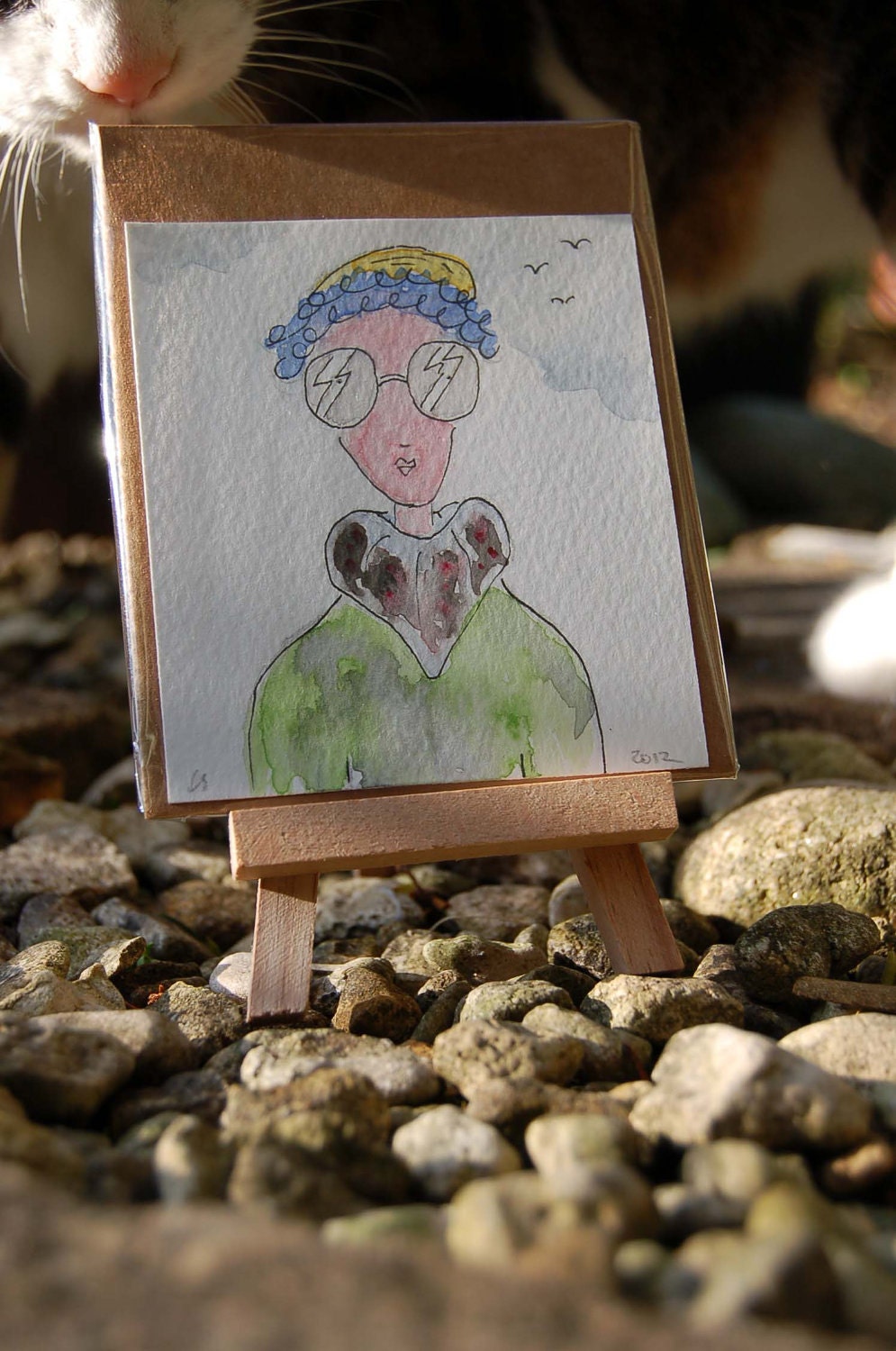 Blue Rinse Lady. Mini origional portrait watercolour painting.