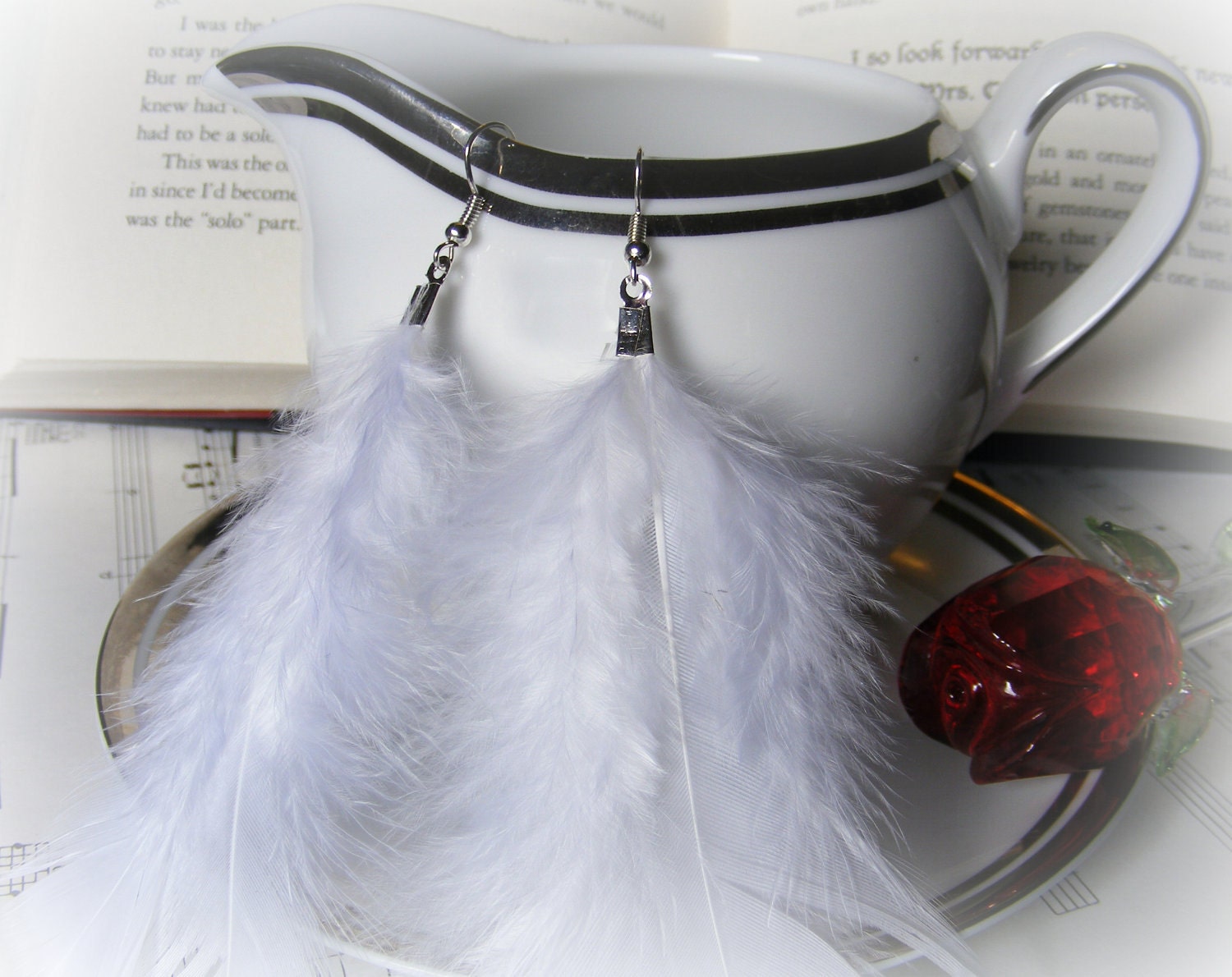 Earrings White Angel Feathers