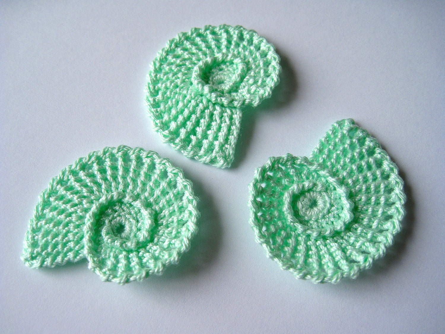 Crochet Sea Shells Applique In Mint Green By Goldenlucycrafts