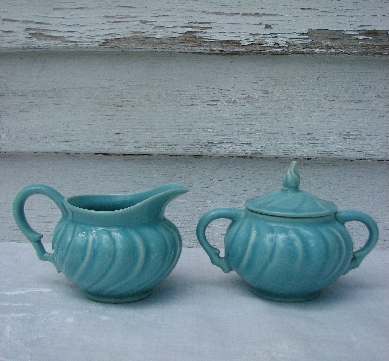 Franciscan Coronado Creamer and Sugar Bowl Set 23 Turquoise Aqua
