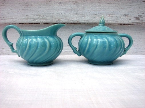 Franciscan Coronado Creamer and Sugar Bowl Set 23 Turquoise Aqua
