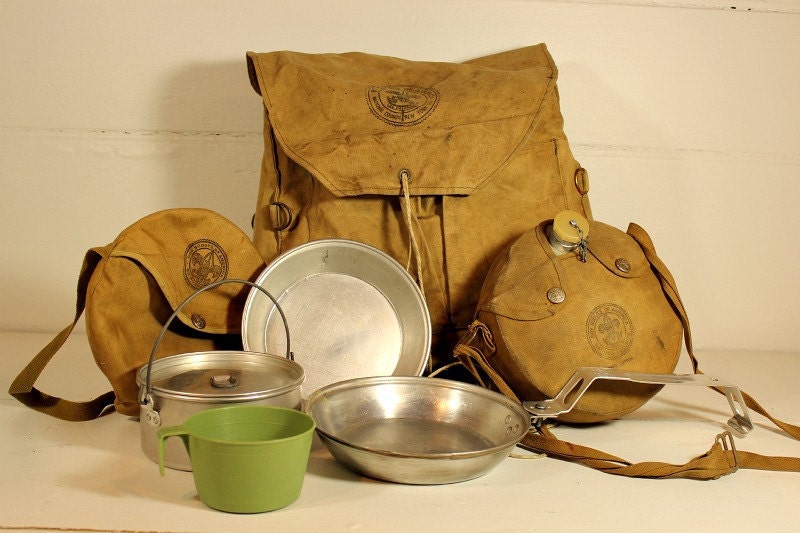 Boy scout Backpack, Cookware, Canteen Canvas 1960s