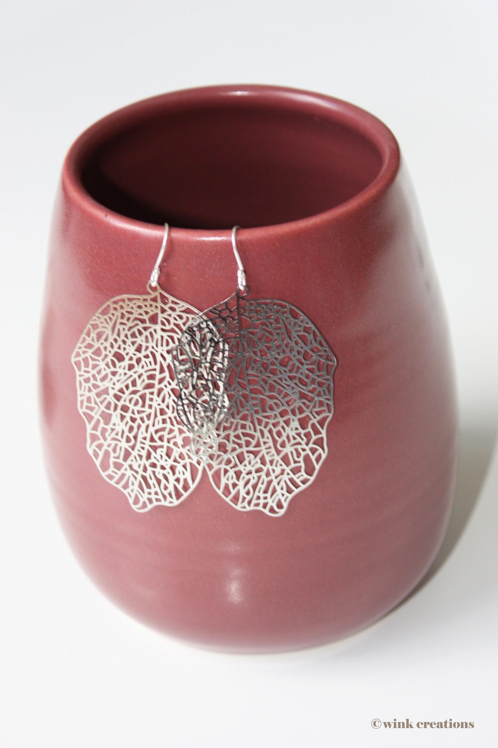 Silver Filigree Leaf Earrings - birthday gift, christmas gift