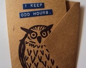 Odd Hours. Handmade Owl Greeting Card