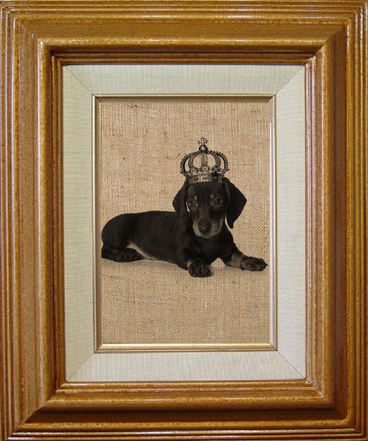 Dachshund Puppy Wearing a Vintage Crown On Digital Image, Great For Image Transfer on Pillows, Tea Towels and more - Style. 275