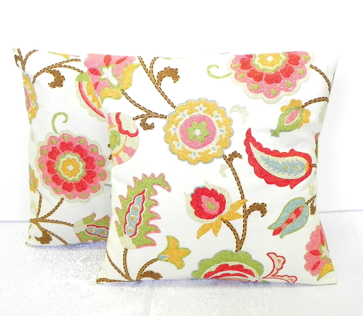 Pillow Covers. Set of Two 16x16. Braemore Jacobean Floral fabric