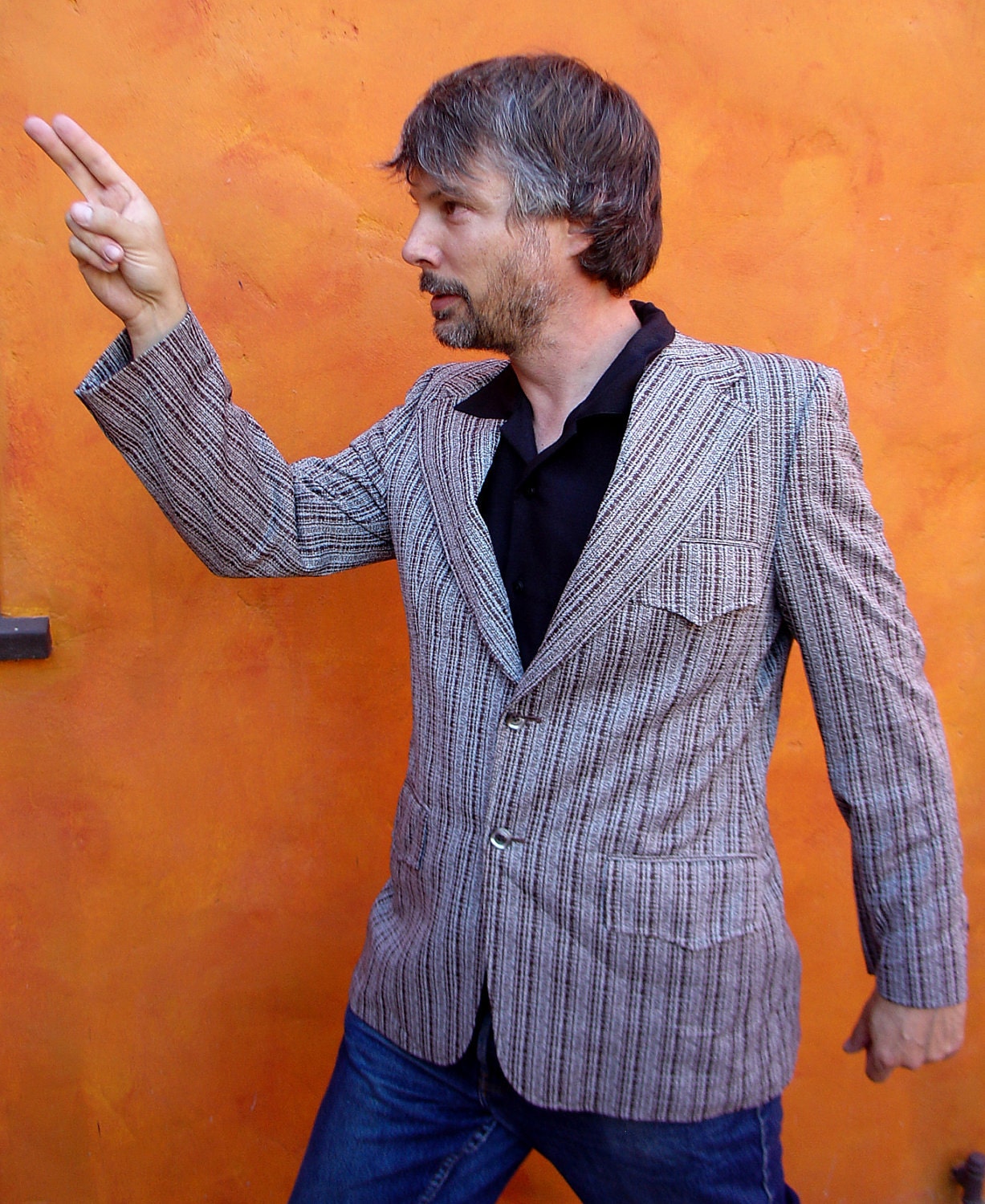 Buy sport accessories las cruces - DISCO groovy Vintage 70s Brown Plaid Sport Coat Suit jacket SWANKY. Western style pockets.
