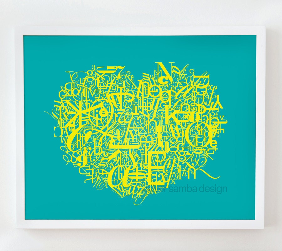 16x20 HEART print : Palette No. 74 teal yellow