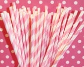100 Paper Straws Pink and White Striped - Wedding - Birthday - Baby Shower - Made In Usa