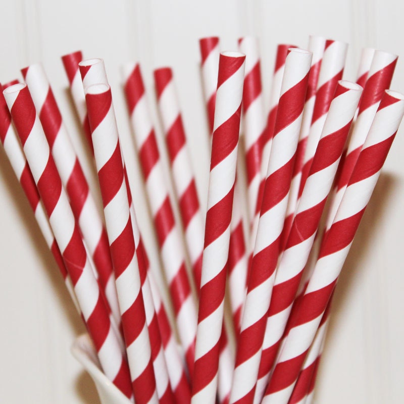 150 RUBY RED Striped Paper Straws -with DIY Printable Flags Drinking Straw - Valentines Day,  Cupcake Topper, Birthday, Made In Usa
