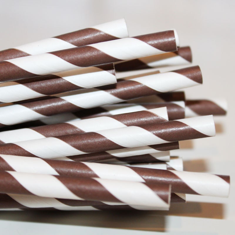 25 Paper Straws Chocolate Brown drinking straws with Blank Paper Flags - Wedding, Baby Shower, Milk and Cookies -  Made In Usa