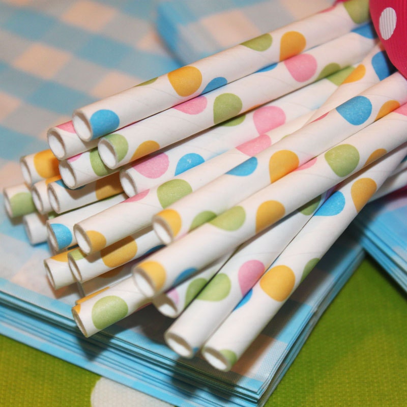 25 Confetti Dots paper drinking straws with Free Blank DIY Printable Flags, Birthday, Baby Shower, Bridal, Kids ,Made In USA