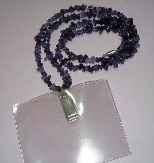 Amethyst Quartz Chip Lanyard Badge Holder